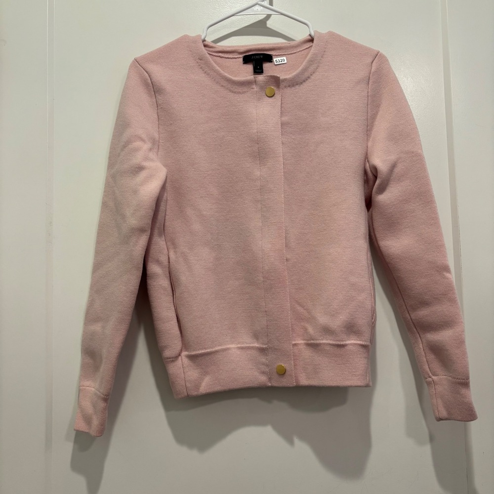 J.Crew Pink Merino Wool Blend Snap Front Cardigan Sweater 05696 Size S